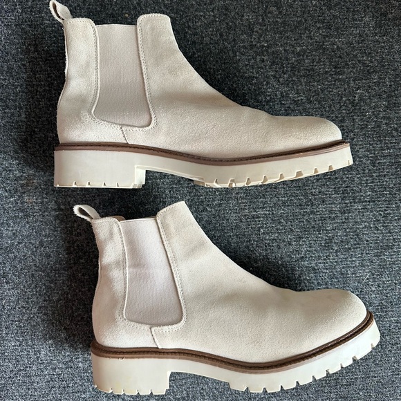 Cream Chunky Genuine Suede Ankle Boots - Picture 1 of 9